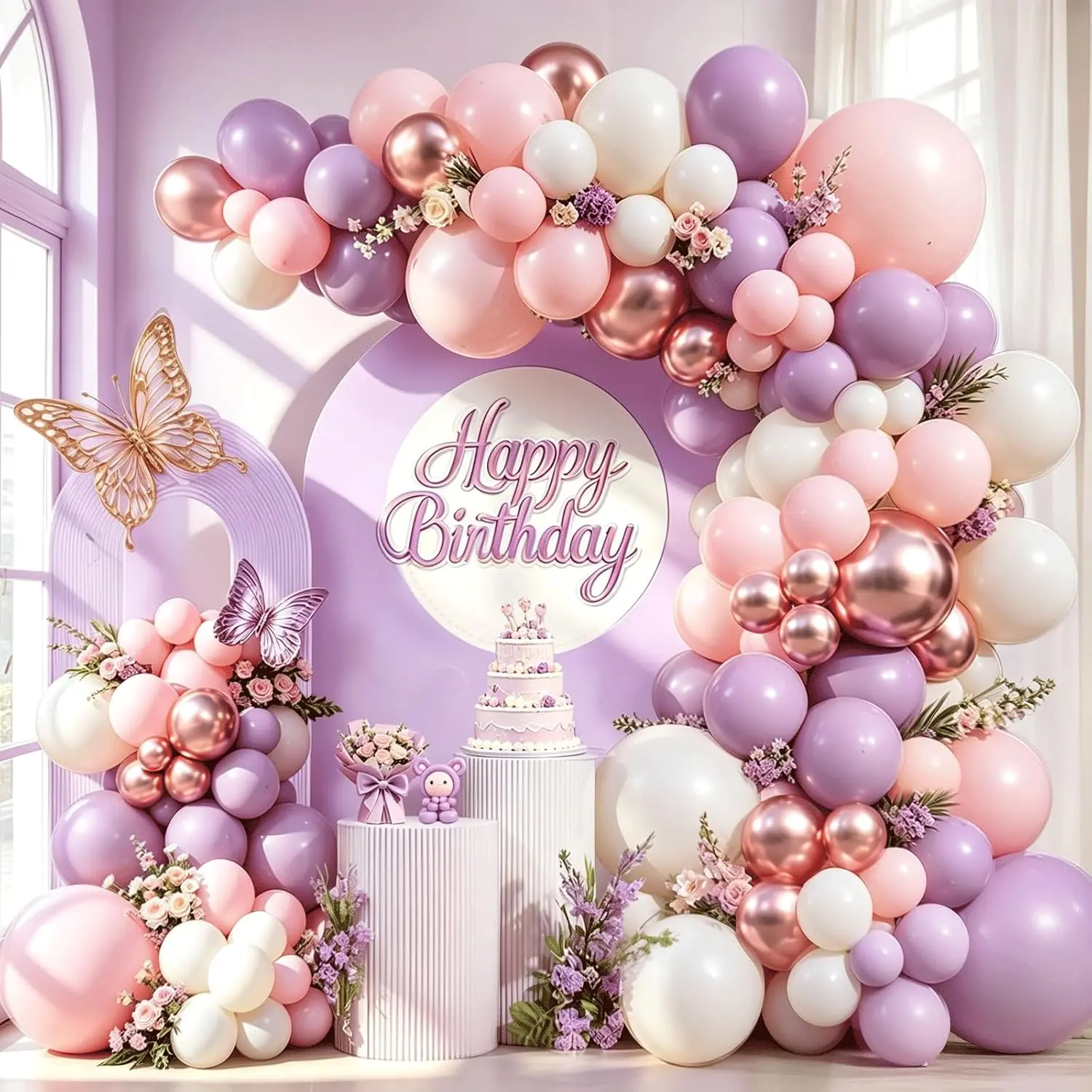 Pembe Mor Beyaz Balon Çelenk Kemer Seti