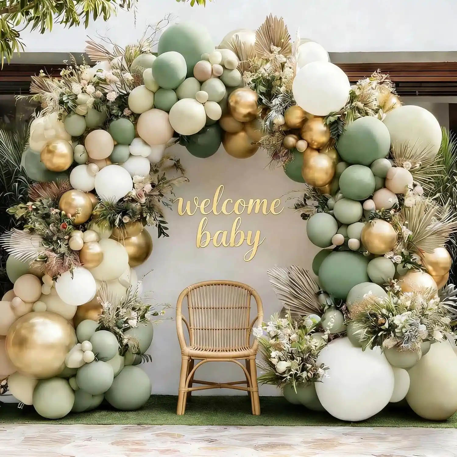 Adaçayı Yeşili Baby Party Balon Çelengi